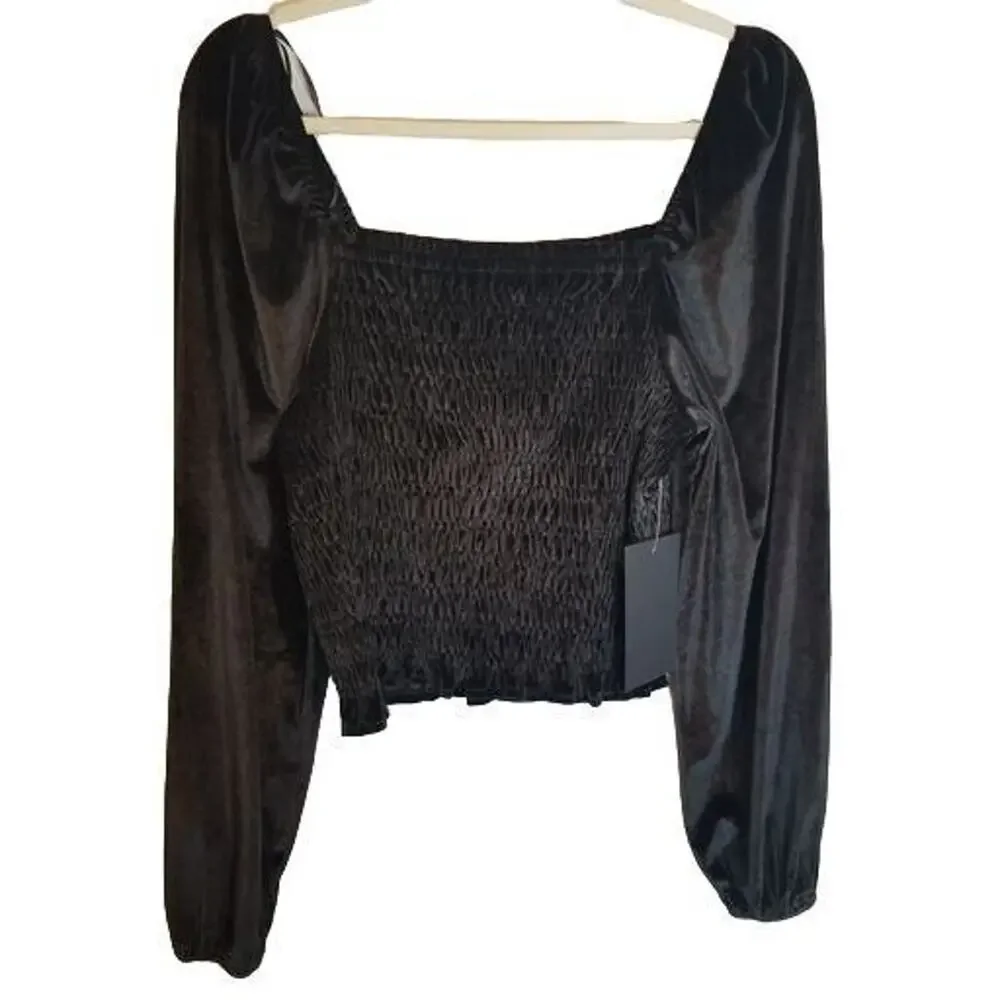 Bagatelle Womens Velvet Smocked Top L Whimsygoth Fairy Grunge Witchy Vamp Goth